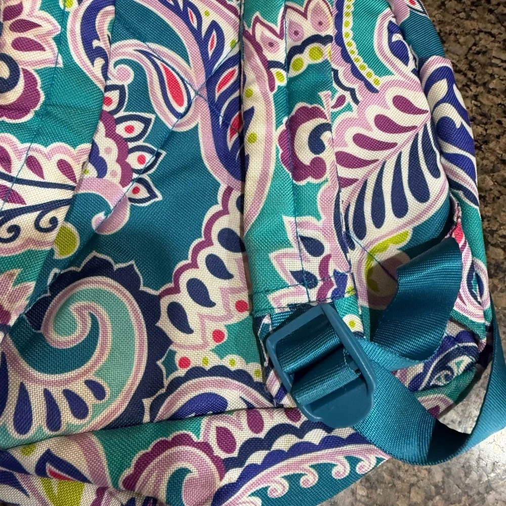 Vera Bradley Teal Purple Paisley Canvas Backpack‎ Front Zip Pocket Adjustable